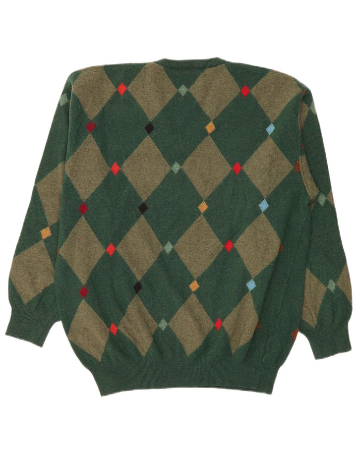 Andrea Fenzi Herren-Pullover mit V-Ausschnitt IT 50 Mittelgrün Argyle/Diamant