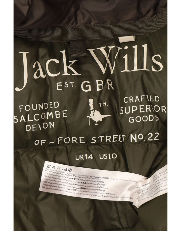 Jack Wills Wattierter Damenmantel mit Kapuze, UK 14, Größe L, Khaki, Polyester