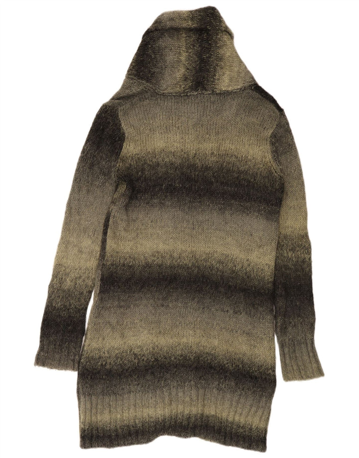 Zara Damen Longline-Cardigan-Pullover UK 14 Mittelgrau gestreift aus Acryl
