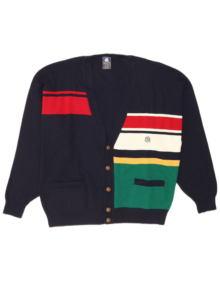 White Sails Herren-Cardigan-Pullover XL Marineblaue Colourblock-Wolle