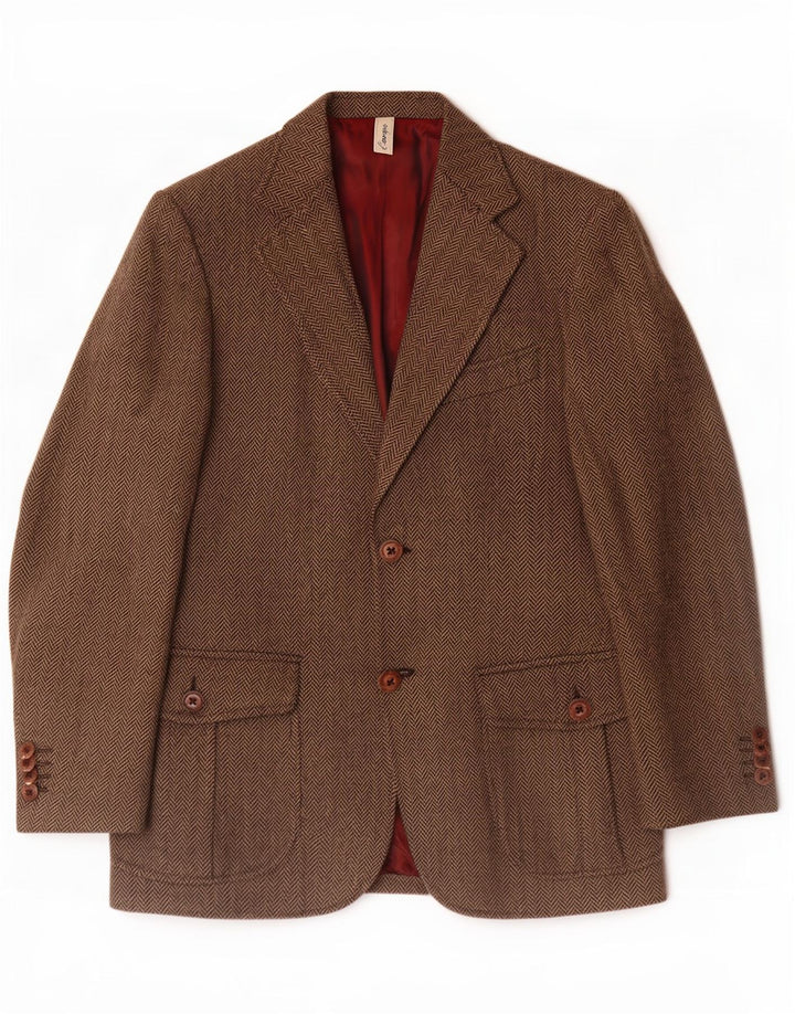 Vintage Herren 2-Knopf-Blazer-Jacke IT 46, kleine braune Wolle mit Fischgrätenmuster