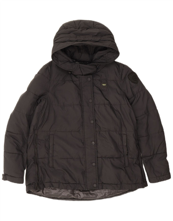 Blauer Damen-Kapuzen-Übergröße, wattierte Jacke, UK 10, Größe S, Schwarz, Polyester