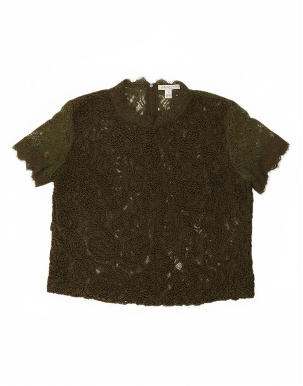 Zara Damen Crop Lace Bluse Top UK 14 Medium Khaki Floral