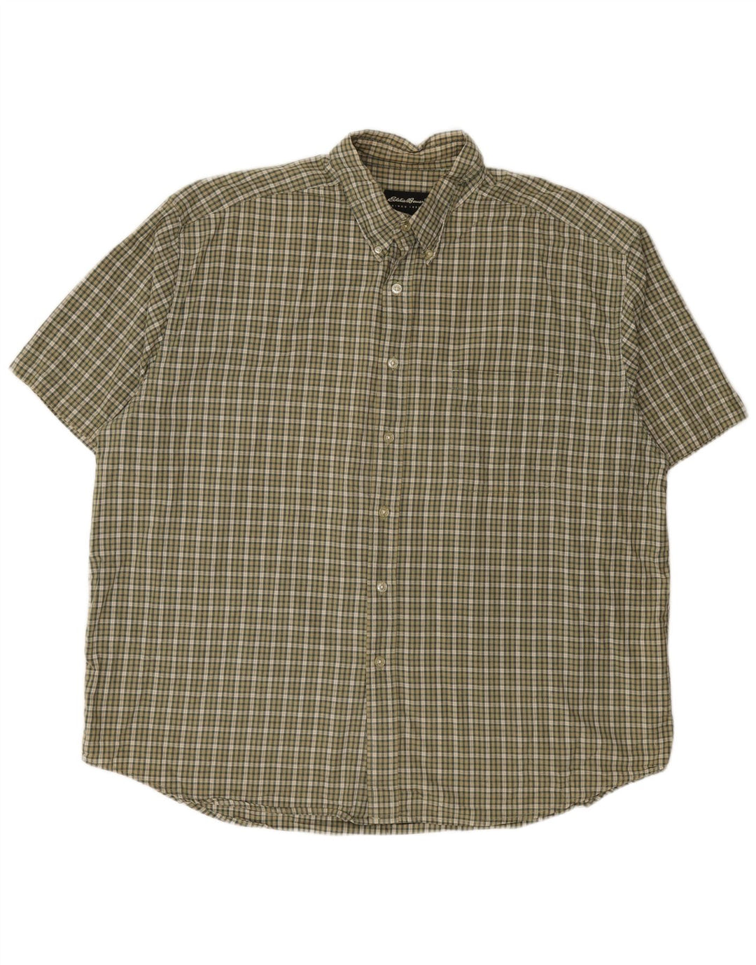 EDDIE BAUER Herren Kurzarmhemd 2XL Khaki Karo Baumwolle