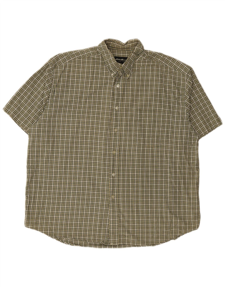 EDDIE BAUER Herren Kurzarmhemd 2XL Khaki Karo Baumwolle