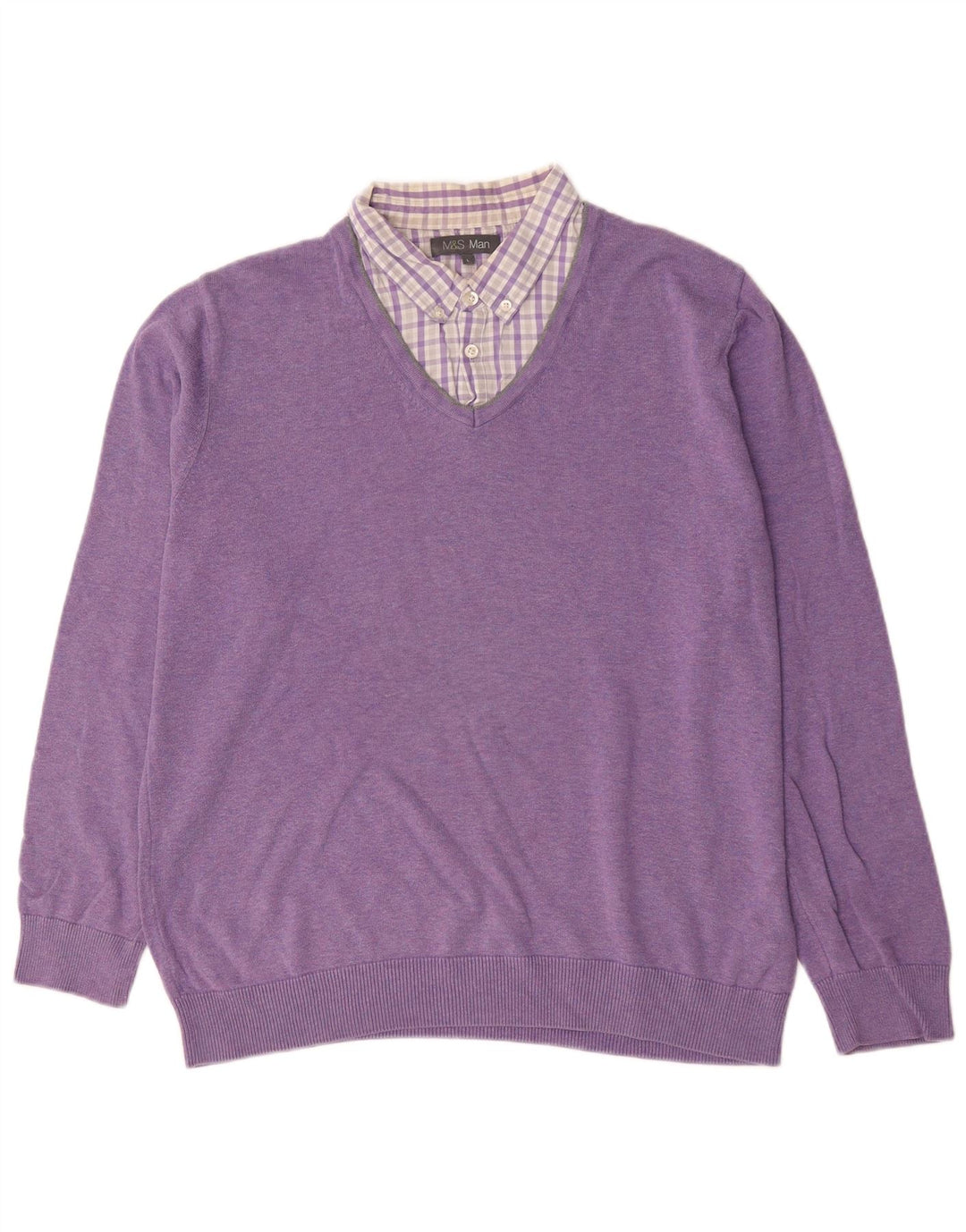 Marks & Spencer Herren-Pullover mit V-Ausschnitt, Größe L, Baumwolle, Lila