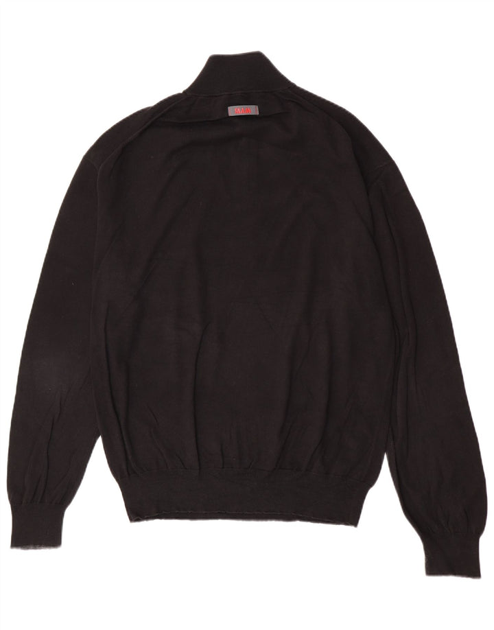 Slam Herren-Pullover mit Reißverschluss am Hals, groß, aus schwarzer Baumwolle