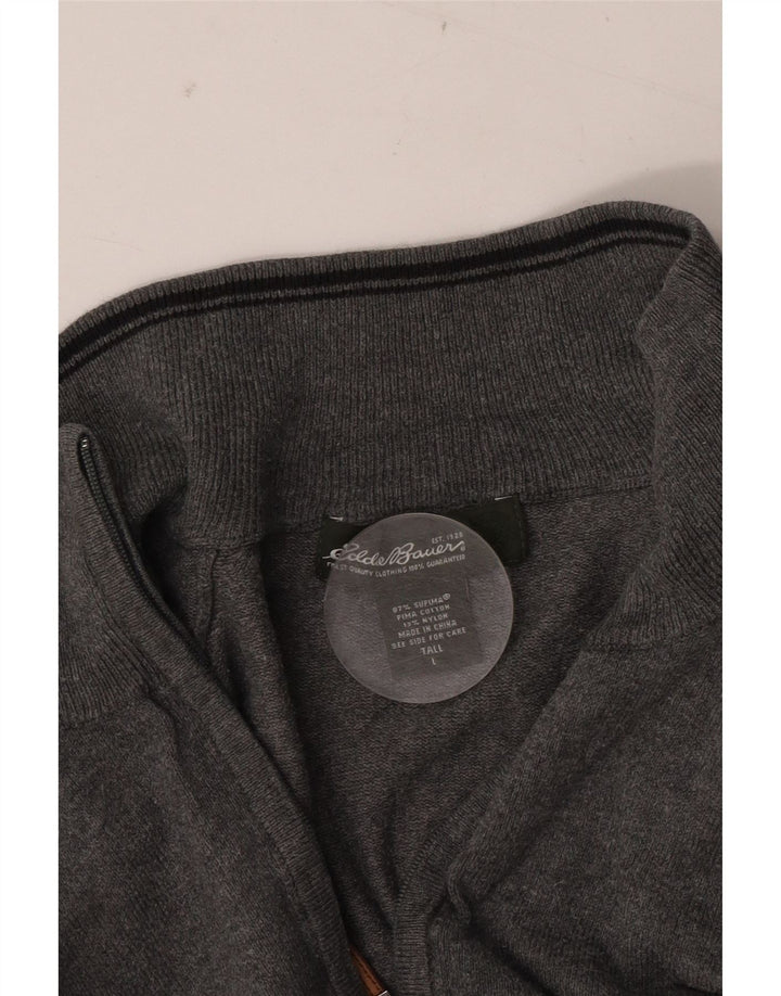 EDDIE BAUER Herren-Pullover mit Reißverschluss am Hals, große graue Baumwolle