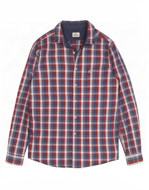 Lacoste Herren-Hemd mit normaler Passform, Größe 44, XL, blau karierte Baumwolle