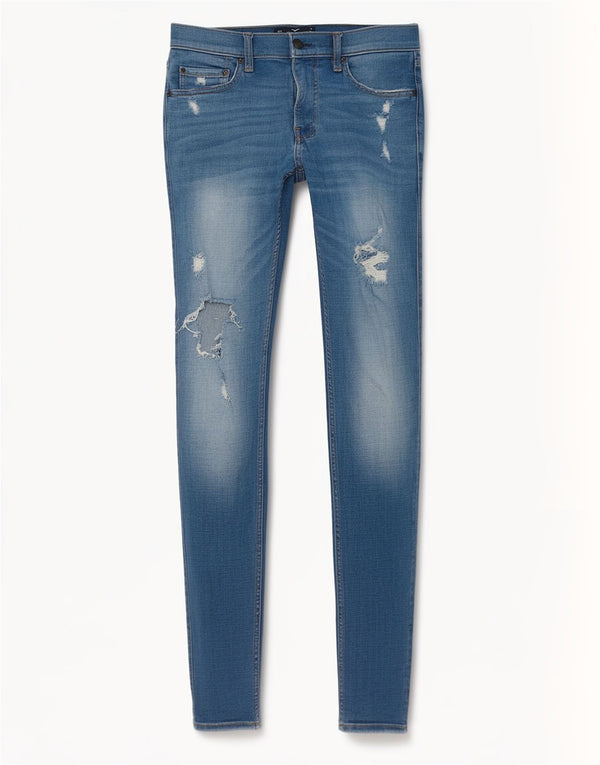 Hollister Damen Distressed Skinny Jeans W32 L32 Blaue Baumwolle