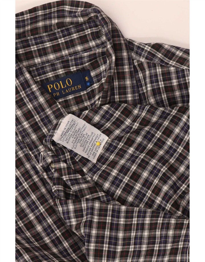 Polo Ralph Lauren Herrenhemd, Größe 15, mittelgroß, marineblau, kariert, Baumwolle