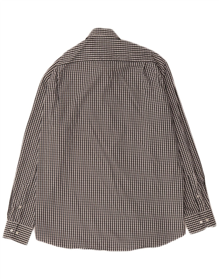 Hugo Boss Herrenhemd Größe 43 17 XL Schwarze Gingham-Baumwolle