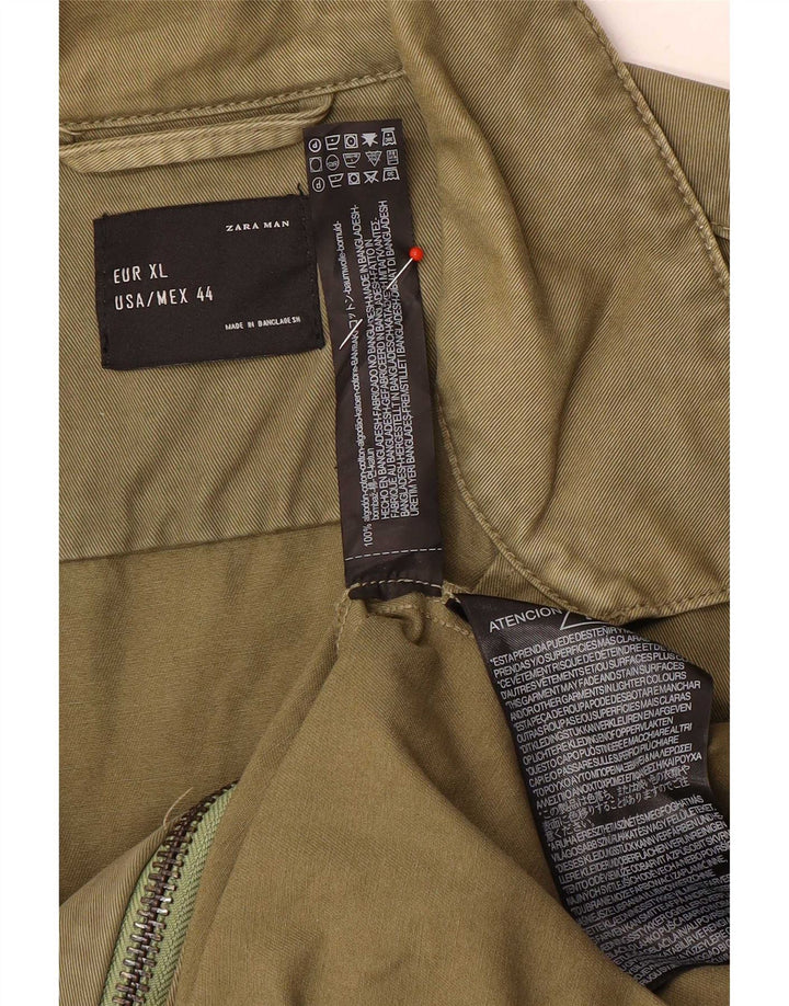 Zara Herren Bomberjacke UK 42 XL Grüne Baumwolle