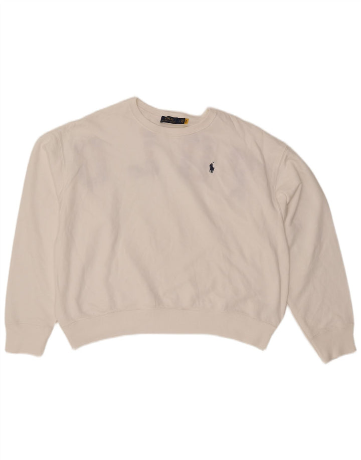 POLO RALPH LAUREN Damen Crop Sweatshirt Pullover UK 16 Large Weiß
