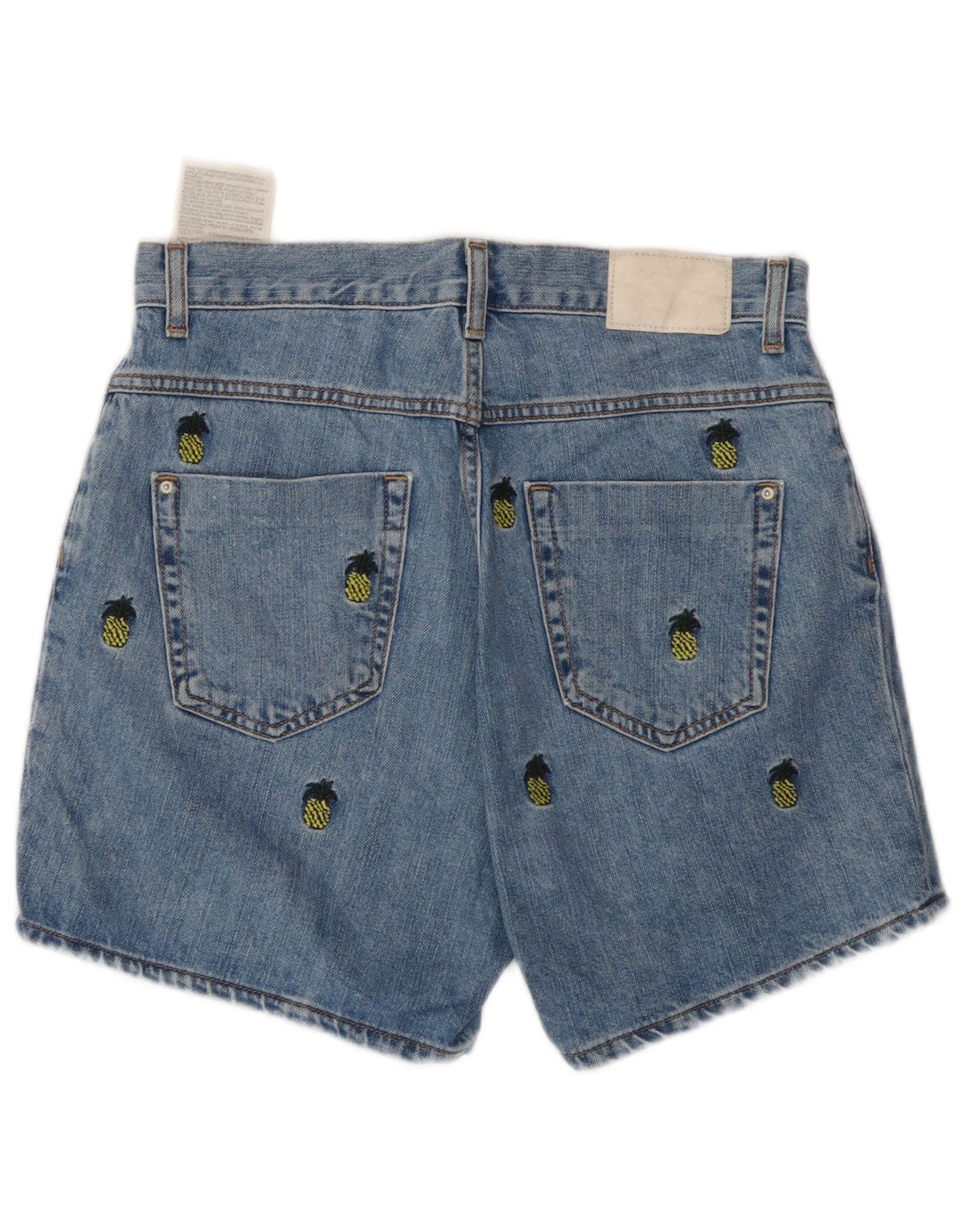 Zara Damen-Jeansshorts mit abstraktem Muster, EU 38, klein, W28, blaue Baumwolle