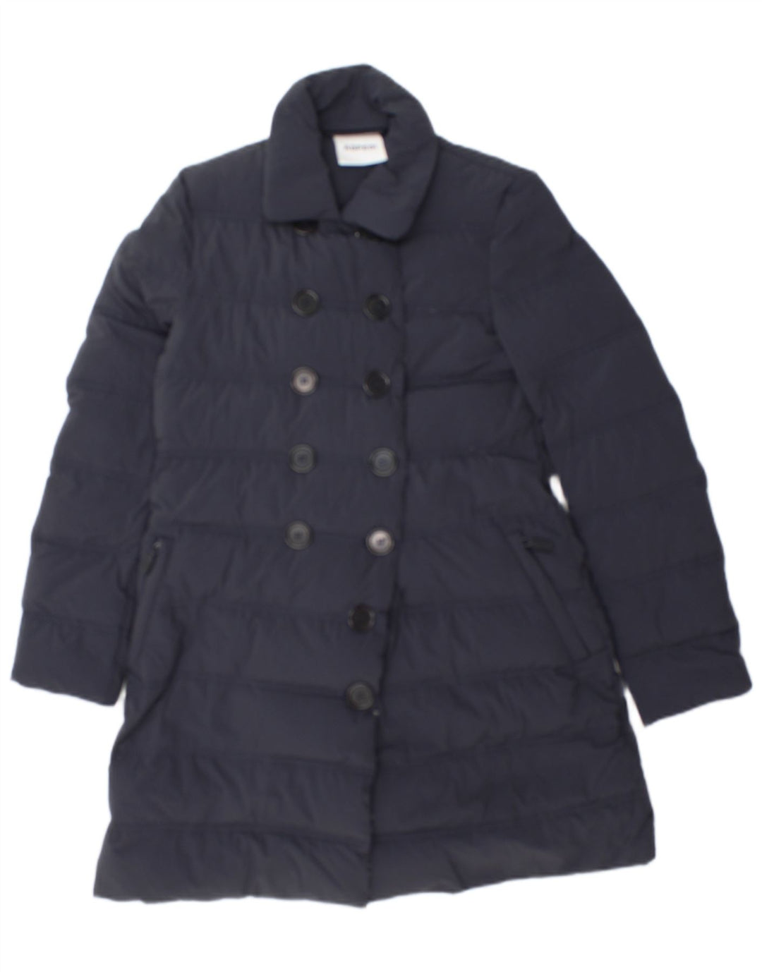 Aspesi Zweireihiger wattierter Damenmantel UK 10 Small Marineblau Polyamid