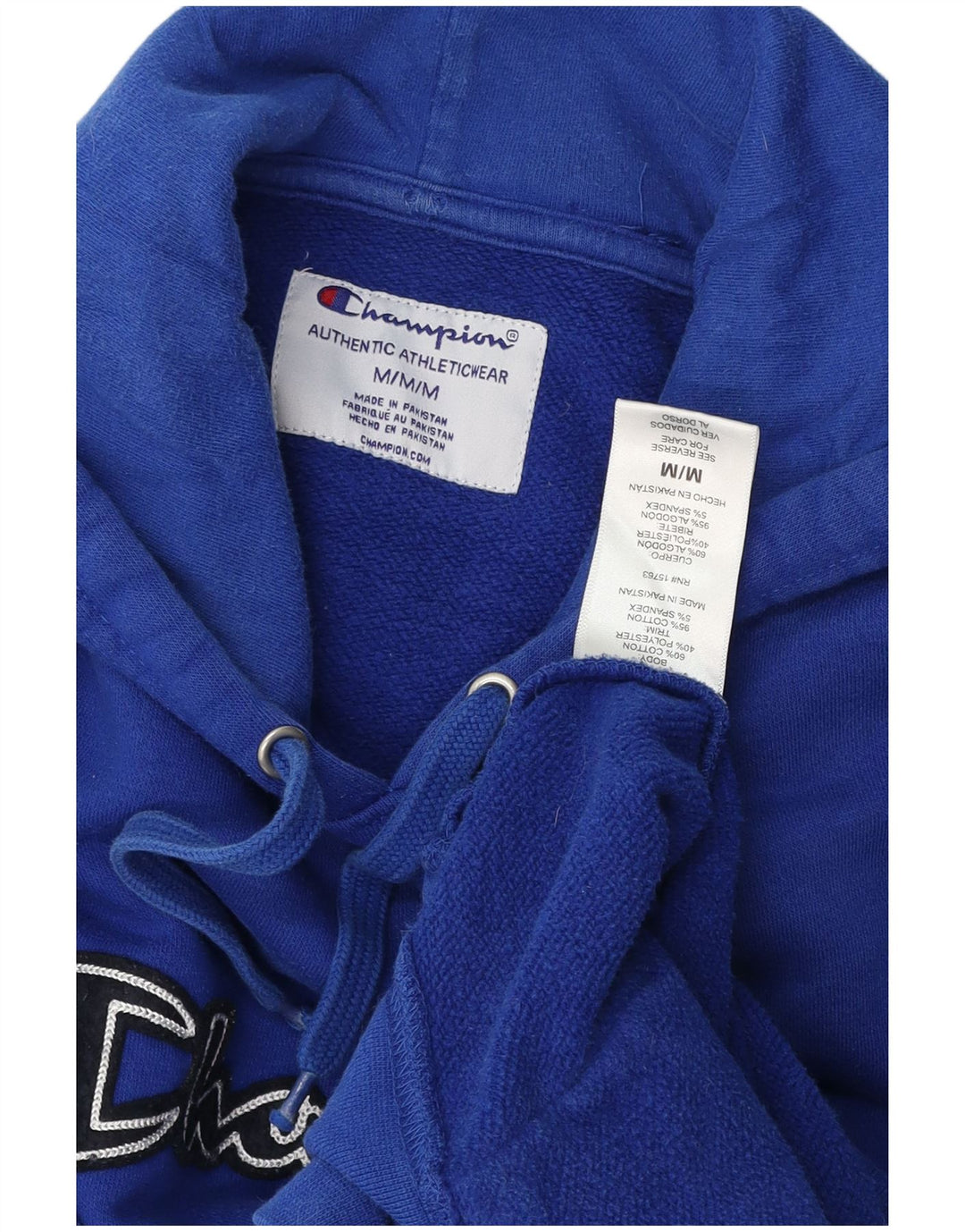 CHAMPION Mens Graphic Hoodie Jumper Medium Blue Cotton