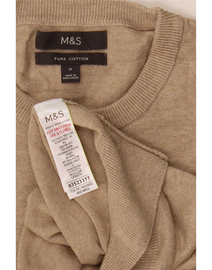 Marks & Spencer Herren-Pullover mit Rundhalsausschnitt, mittelbeige Baumwolle