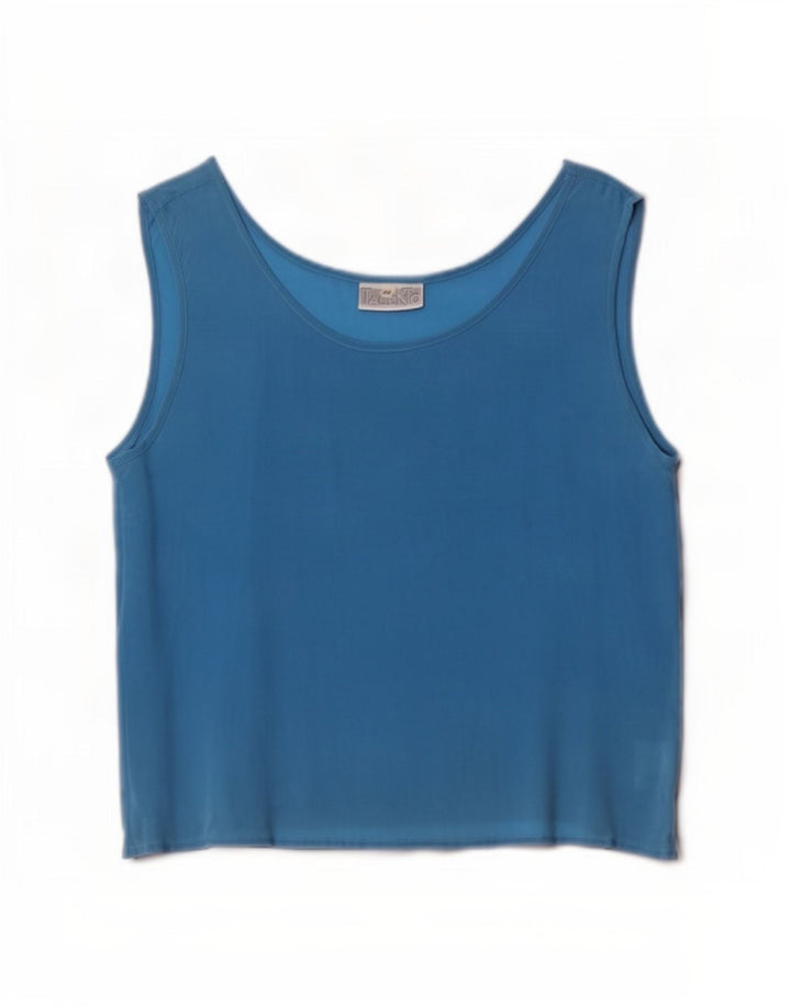 Vintage Damen Ärmelloses Blusentop IT 44 Mittelblaue Seide