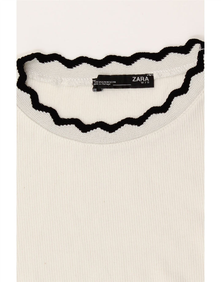 Zara Damen Crop Top Langarm UK 12 Mittelweiß