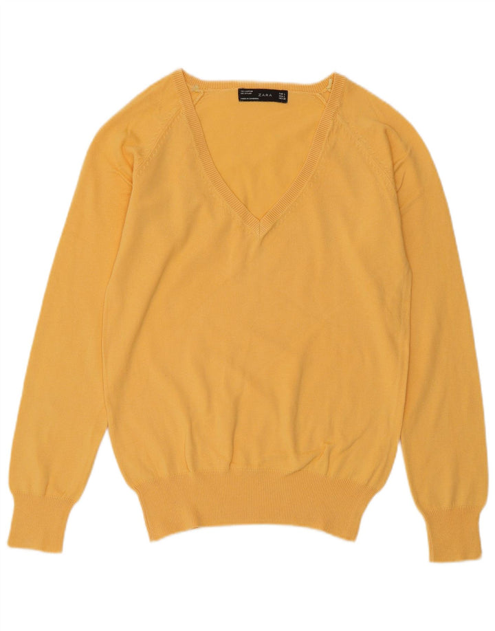 ZARA Damen-Pullover mit V-Ausschnitt, Gr. 40, Größe L, Gelb, Baumwolle