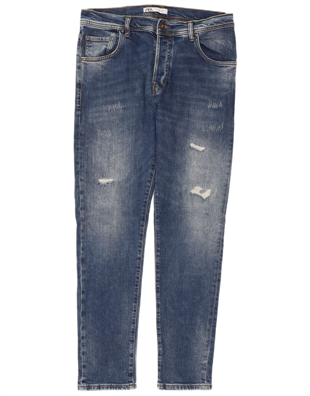 Zara Herren Distressed Slim Jeans EU 42 Large W32 L30 Blaue Baumwolle
