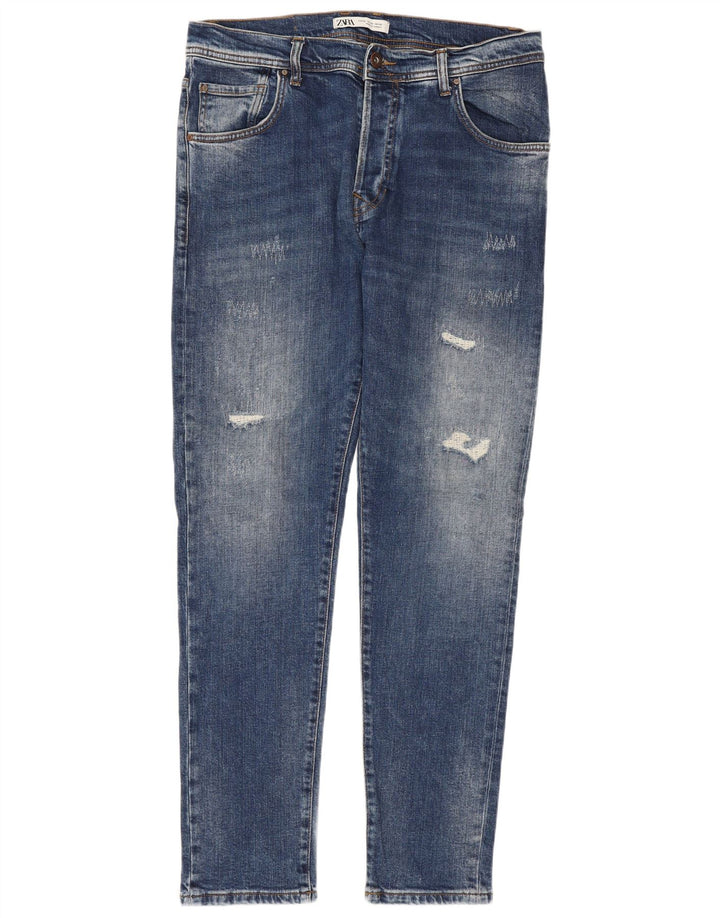 Zara Herren Distressed Slim Jeans EU 42 Large W32 L30 Blaue Baumwolle