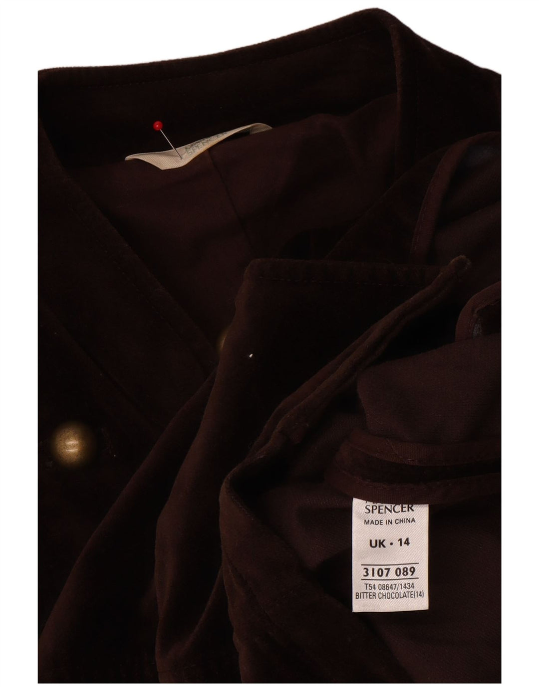 Marks & Spencer Damen-Blazer aus Samt mit 5 Knöpfen, UK 14, Mittelbraun