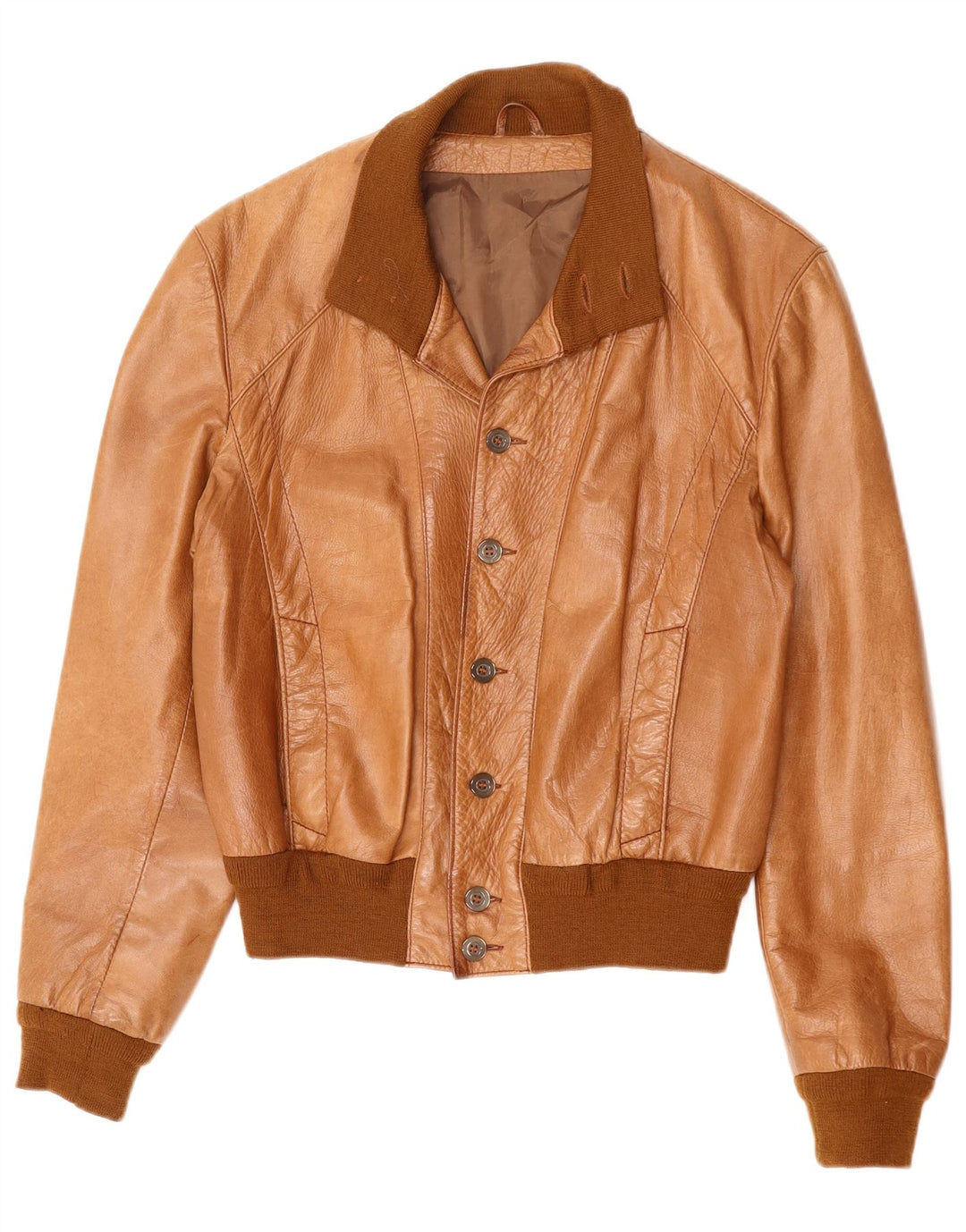 VINTAGE Herren Crop Bomberjacke UK 36 Small Brown Colourblock