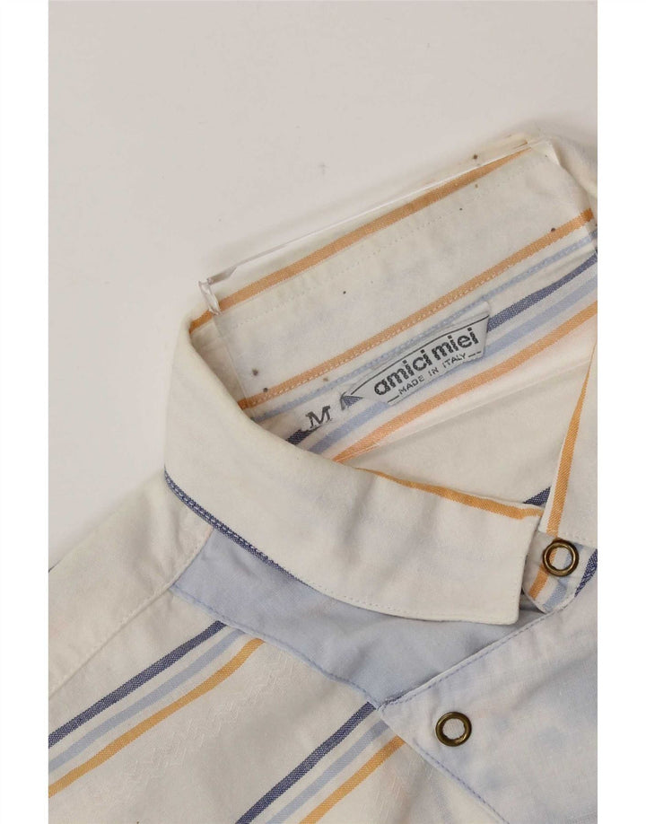 Vintage Herren Kurzarm-Pullovershirt Mittelweiß gestreift