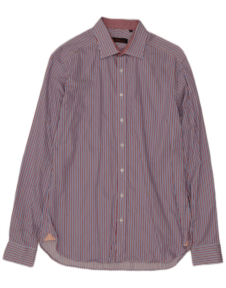 BEN SHERMAN Herrenhemd Größe 15 mittelblau gestreifte Baumwolle