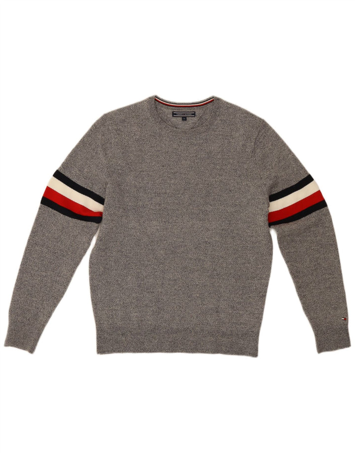 TOMMY HILFIGER Herren-Pullover mit Rundhalsausschnitt, mittelgraue Colourblock-Wolle