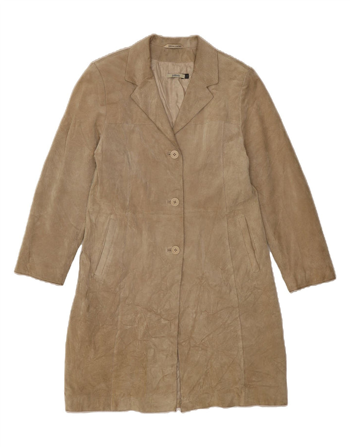 VINTAGE Womens Suede Overcoat IT 46 Large Beige Leather Vintage Vintage and Second-Hand Vintage from Messina Hembry 