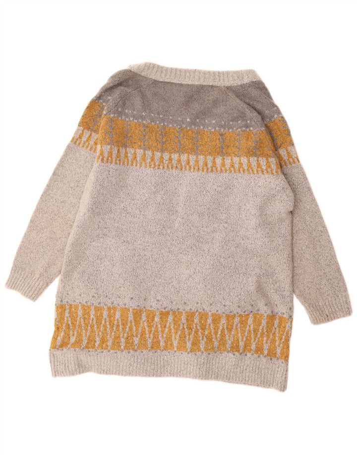 Weird Fish Offener Damen-Cardigan-Pullover, Gr. 10, klein, grau, geometrisch, Acryl
