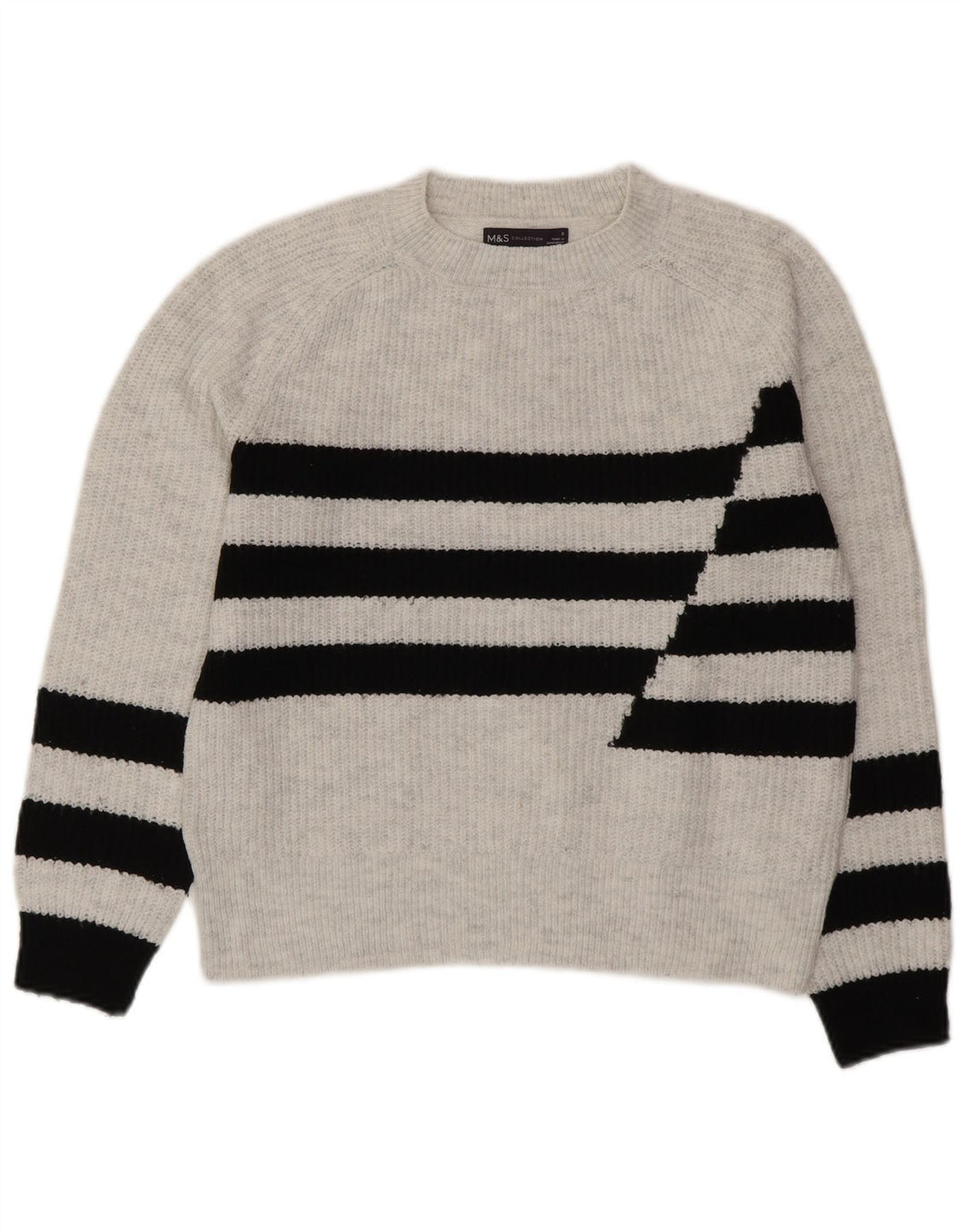 Marks & Spencer Damen-Pullover mit Rundhalsausschnitt, Gr. 10, Größe S, grau gestreift