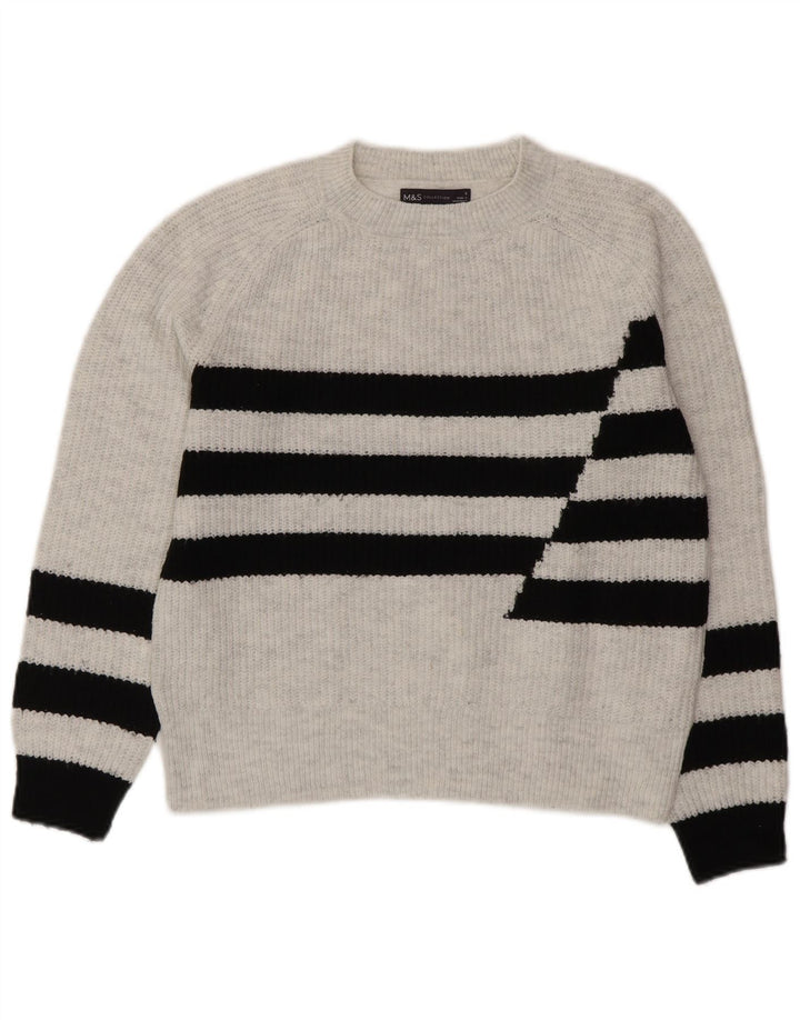 Marks & Spencer Damen-Pullover mit Rundhalsausschnitt, Gr. 10, Größe S, grau gestreift