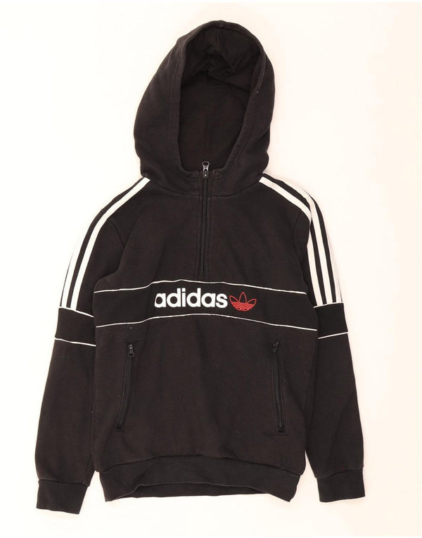 Adidas Jungen Kapuzenpullover mit grafischem Reißverschluss, 11–12 Jahre, schwarze Baumwolle