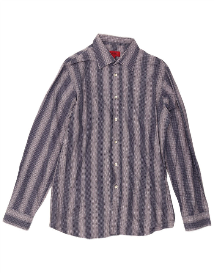 Hugo Boss Herrenhemd XL Marineblau gestreift aus Baumwolle