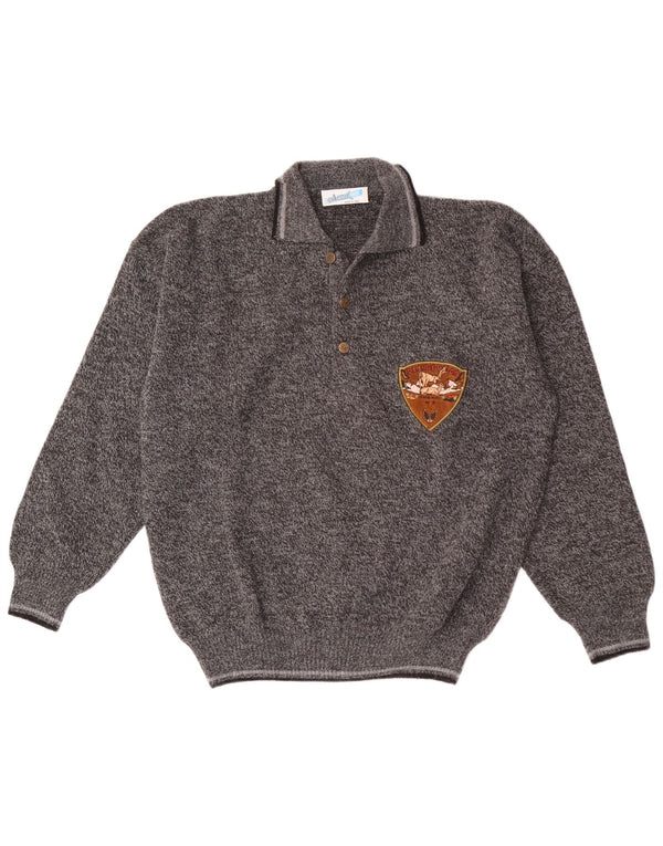 Vintage Herren Rollkragenpullover, groß, grau geflecktes Acryl