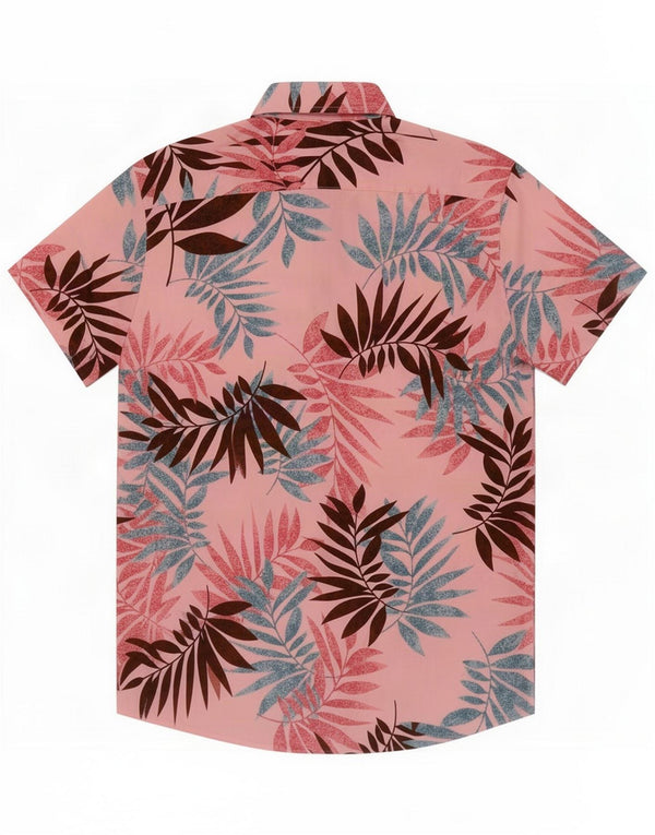 Vintage Herren Hawaii-Kurzarmhemd Mittelrosa Blumenmuster aus Polyester
