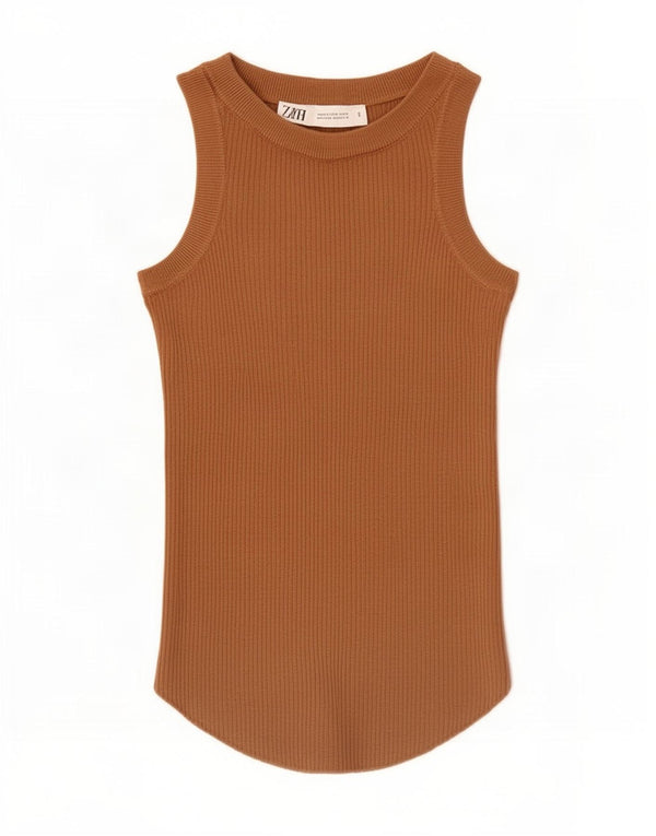 Zara Damen Weste Top UK 4 XS Braune Viskose