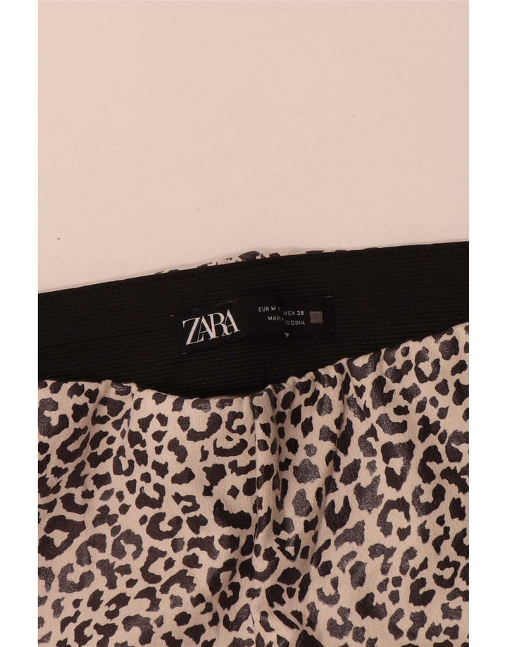 Zara Damen-Leggings UK 12 Mittelbeigefarbenes Polyester mit Tiermuster