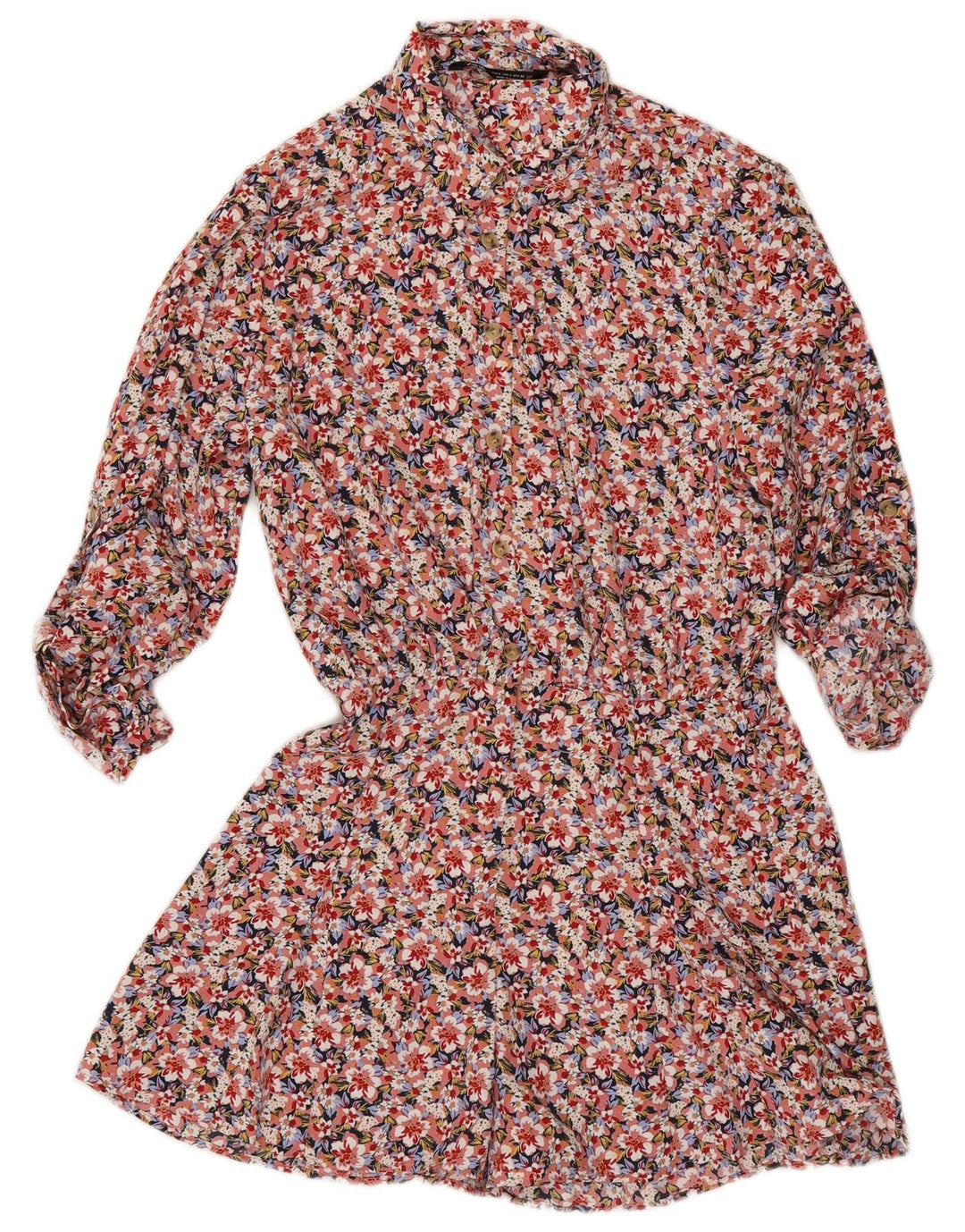 Langärmliger Playsuit für Damen von Zara, UK 10, Größe S, mehrfarbig, Blumenmuster, Polyester