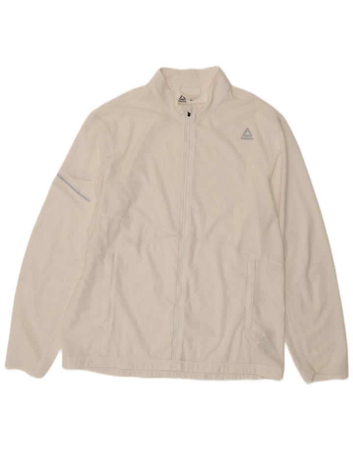 REEBOK Herren-Trainingsanzug, Oberteil, Jacke, groß, weiß kariert, Polyester