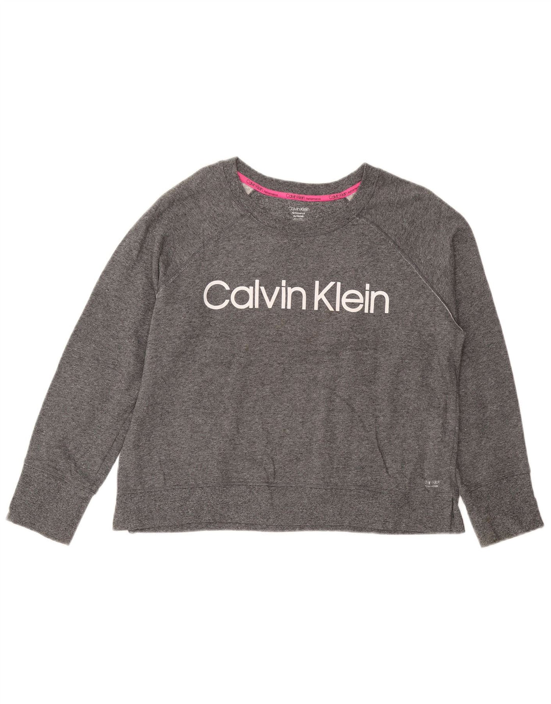 CALVIN KLEIN Damen Crop Graphic Sweatshirt Pullover UK 18 XL Grau meliert