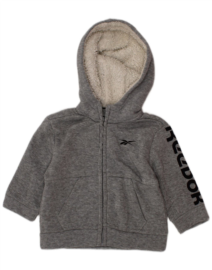 REEBOK Baby-Jungen-Kapuzenpullover mit grafischem Reißverschluss, 9–12 Monate, graues Polyester