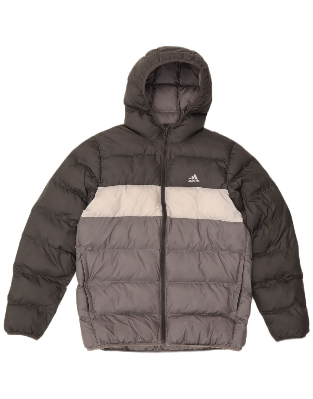 Adidas Wattierte Jacke mit Kapuze für Jungen, 13–14 Jahre, graues Colourblock-Polyester