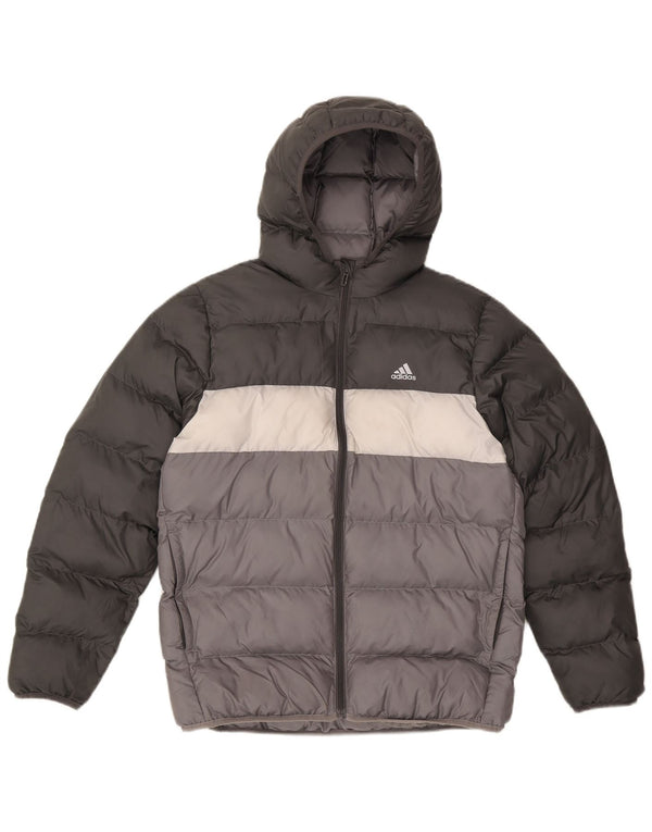 Adidas Wattierte Jacke mit Kapuze für Jungen, 13–14 Jahre, graues Colourblock-Polyester