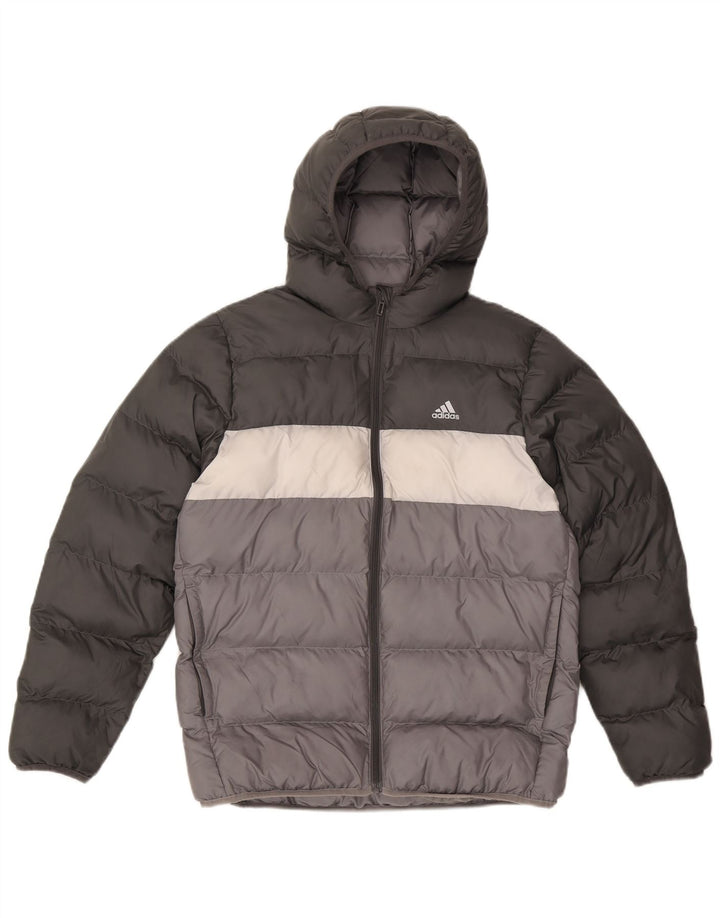Adidas Wattierte Jacke mit Kapuze für Jungen, 13–14 Jahre, graues Colourblock-Polyester