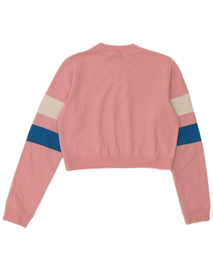 Champion Damen Crop Sweatshirt Pullover UK 14 Mittelrosa Farbblock